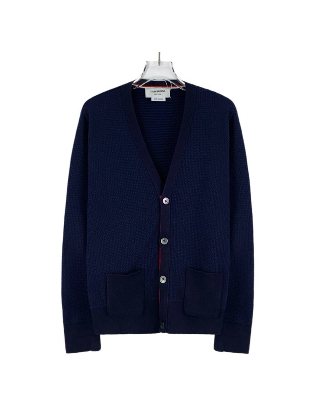 Thom Browne Navy Cotton V-Neck Cardigan
